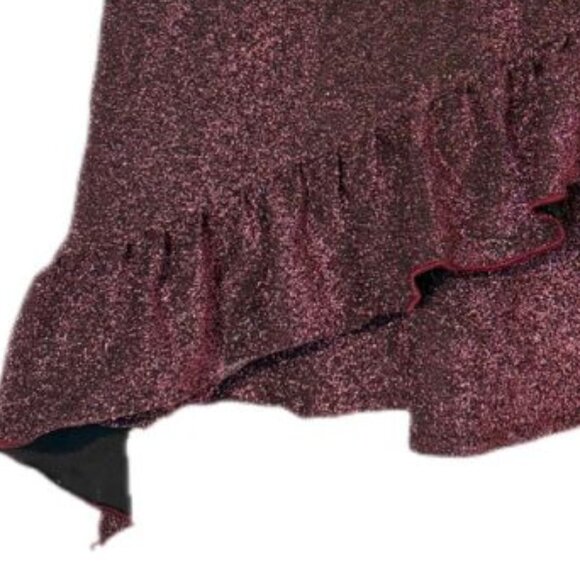 Parallel Metallic Shimmer Blouse Size S Asymmetrical Ruffle Party Top Burgundy - Picture 3 of 4